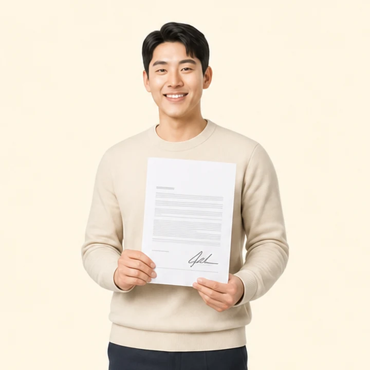 연체자 기아 레이 장기렌트카 서면 견적서를 들고 있는 고객